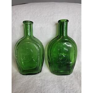 Set Of 2 Emerald Green 6" Benjamin Franklin Bottles